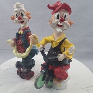 Vintage Circus Clown Figurines Set (2) – 8” Resin – Hand-Painted – Whimsical